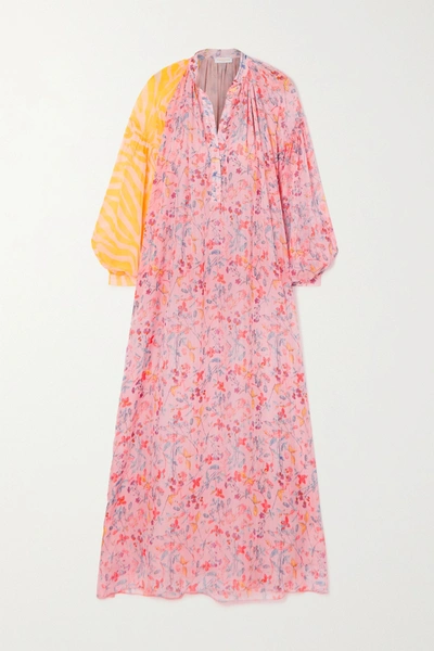 Eywasouls Malibu Belen Paneled Printed Voile Maxi Dress In Pastel Pink