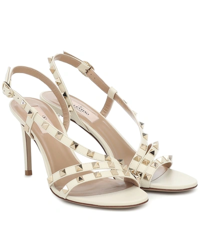 Valentino Garavani Rockstud Leather Slingback Sandals In White