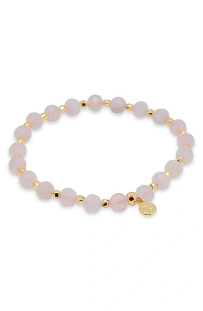 Gorjana Power Stone Stretch Bracelet In Love/ Rose Quartz/ Gold