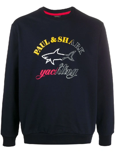 Paul & Shark Sweatshirt Aus Bio-baumwolle Mit 3-farben Logo Print In Blue