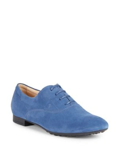 Tod's Lace-up Suede Oxfords In Blue