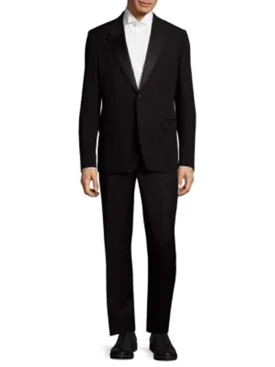 Versace Regular-fit Tonal Windowpane Check Wool Suit In Black