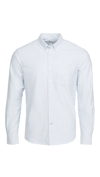 Club Monaco Button-down Collar Striped Cotton Oxford Shirt In White