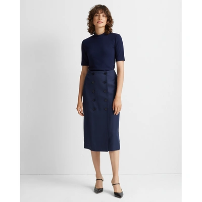 Club Monaco Button-front Pencil Skirt In Navy