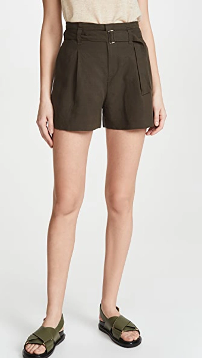 Club Monaco Darcee Belted Shorts In Olive