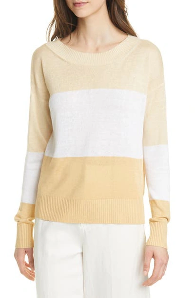 Club Monaco Stripe Boatneck Linen Blend Sweater In Cream/yellow Multi