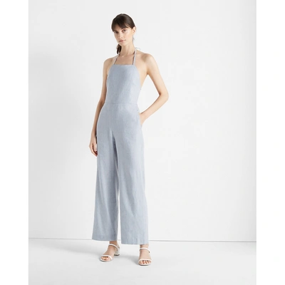 Club Monaco Striped Backless Jumpsuit In Chambray Stripe
