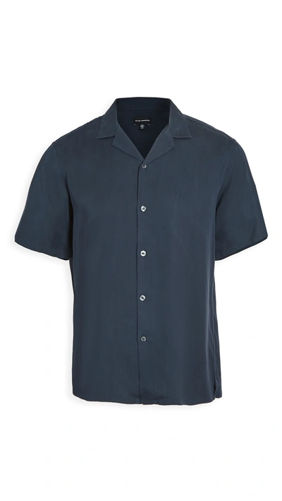 Club Monaco Short Sleeve Camp Collar Shirt In Navy