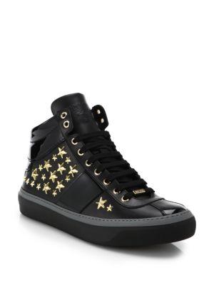 Jimmy Choo Belgravia Star-studded Leather High-top Sneakers In Black-gold |  ModeSens