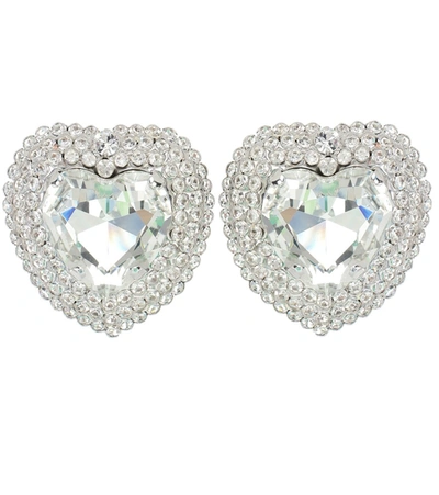 Alessandra Rich Heart Crystal-embellished Silver-tone Clip-on Earrings