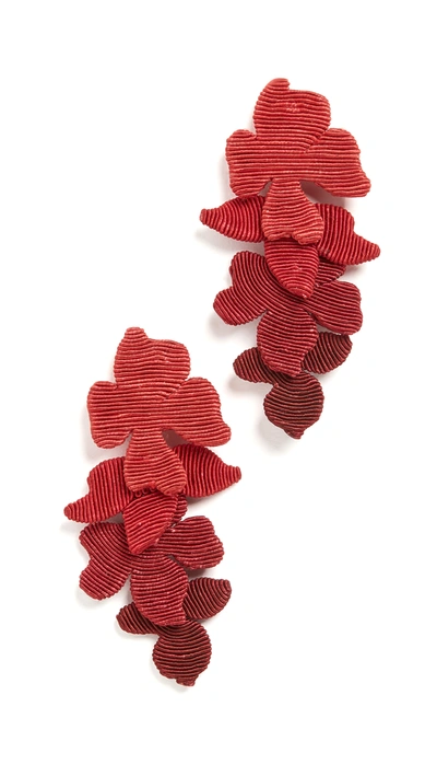 Rebecca De Ravenel Blossom Silk Cord Clip Earrings In Deep Red