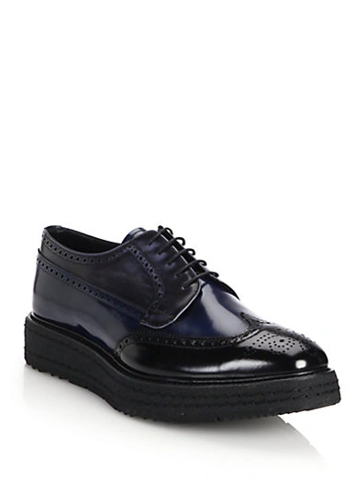 Prada Creeper Lug Sole Leather Derby Shoes In Black-blue | ModeSens