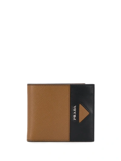 Prada Textured-leather Two-tone Wallet In Brown