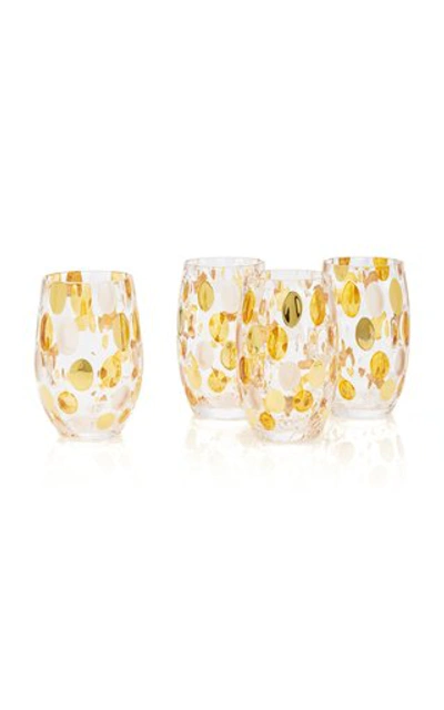 Moda Domus Set-of-4 Oval Dotted Glasses In Gold,blue