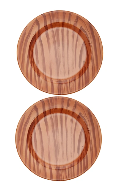 Este Ceramiche Set-of-two Wood Ceramic Dinner Plates In Brown