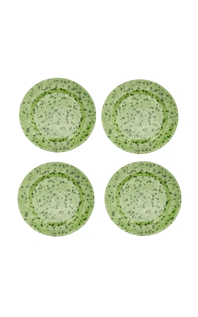 Este Ceramiche Set-of-four Painted Ceramic Dessert Plates In Green,white