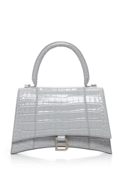 Balenciaga Hourglass M Croc-effect Leather Bag In Grey