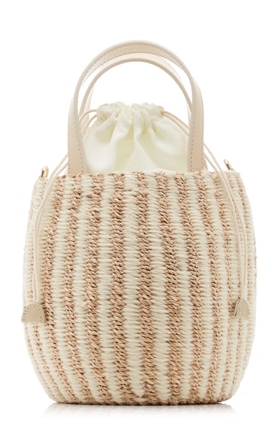 Kayu Tayla Canvas And Woven Straw Top Handle Bag In Ivory