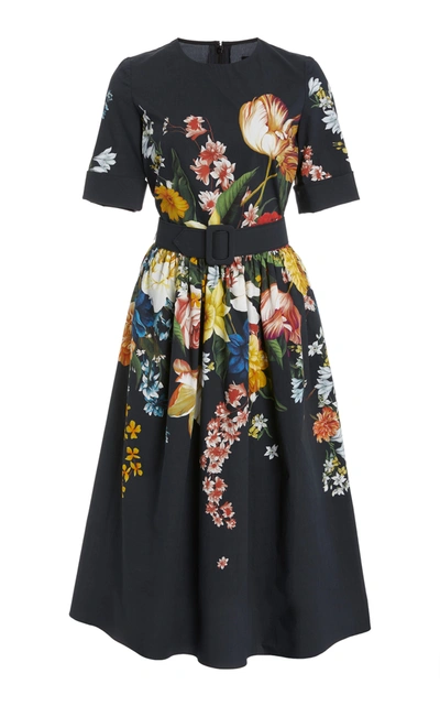 Oscar De La Renta Floral-print Cotton-blend Dress