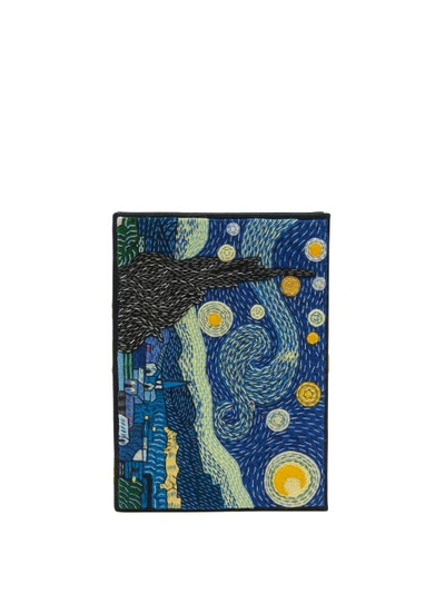 Olympia Le-tan Van Gogh Starry Night Embroidered Book Clutch In Blue