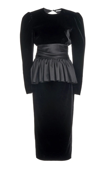 Alessandra Rich Satin-trimmed Velvet Open-back Midi Dress In Black