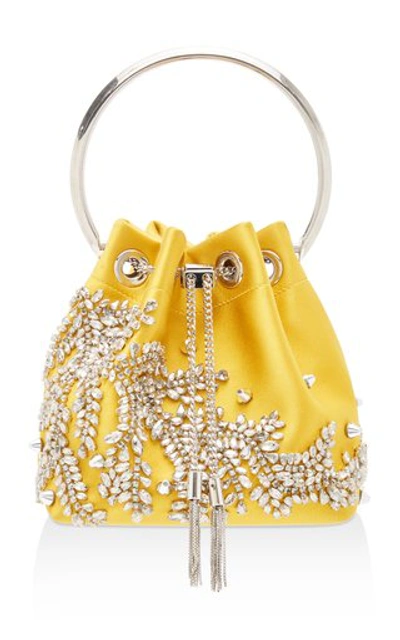 Jimmy Choo Bon Bon Crystal-embellished Satin Bucket Bag In Yellow