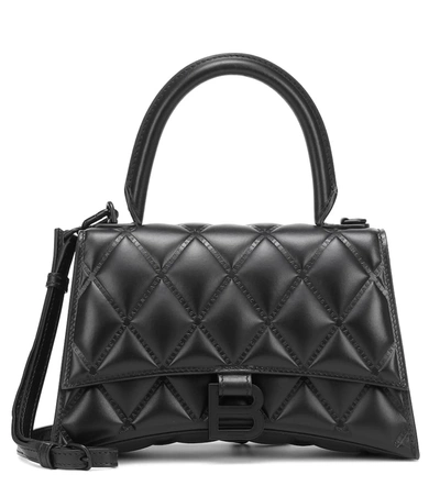 Balenciaga Hourglass Top Handle Small Bag In Quilted Leather In Black