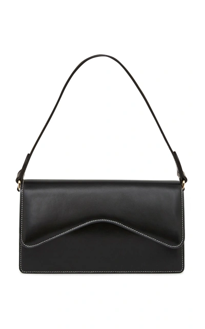 Rylan Baguette Contrast Stitch Leather Shoulder Bag In Black