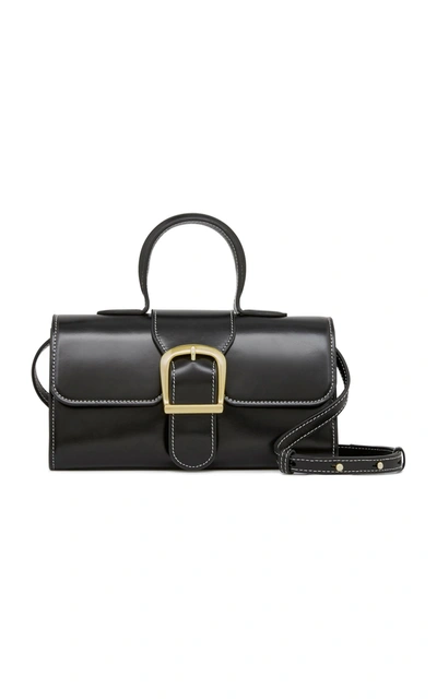 Rylan Small Satchel Contrast Stitch Leather Top-handle Bag In Black