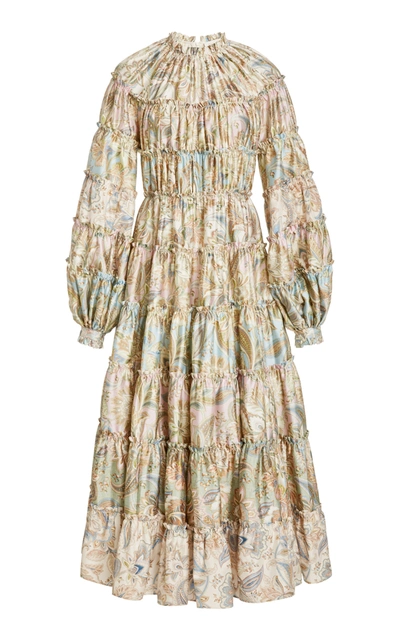 Zimmermann Ladybeetle Tiered Paisley Wool-silk Midi Dress In Floral