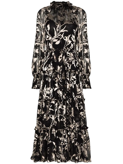 Zimmermann Ladybeetle Eye Burnout Chiffon Long Sleeve Maxi Dress In Multi