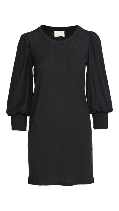 Nation Ltd Loren Puff-shoulder Shirred-cuff Dress In Jet Black