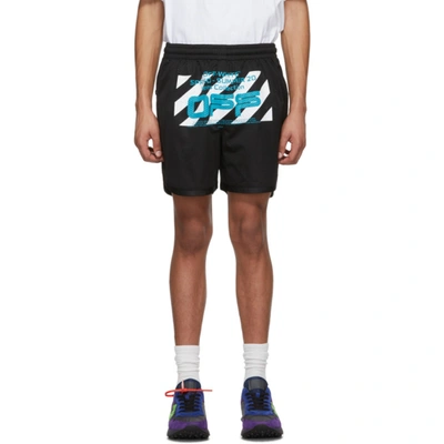 Off-white Logo Stripe Athletic Shorts In Black White