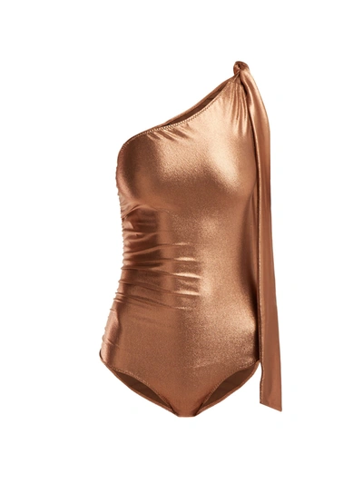 Lisa Marie Fernandez Arden Metallic Asymmetrical One-piece Swimsuit In Bronze