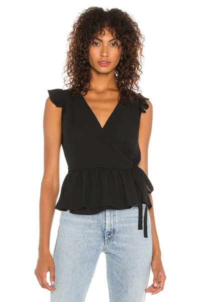 1.state Ruffle Sleeve Wrap Front Blouse In Rich Black