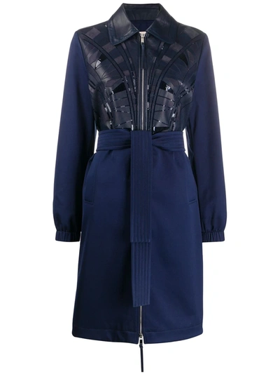 Emilio Pucci Belted Leather-paneled Embellished Cotton-blend Coat In Blue