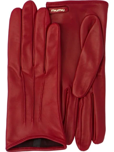 Miu Miu Nappa Leather Gloves In Fiery Red