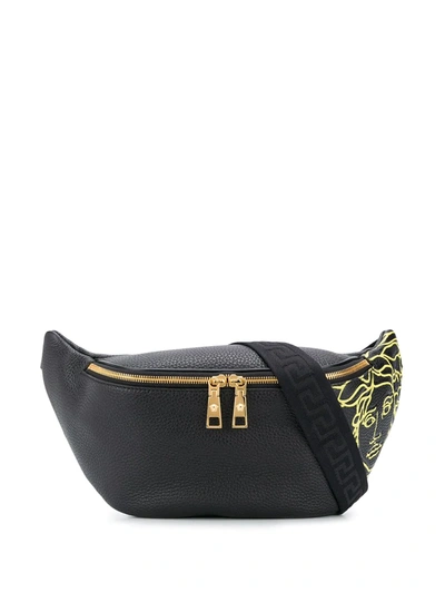Versace Calf Leather Logo Belt Bag In Black