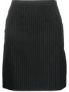 Alexander Mcqueen Pinstripe Back-ruffle Wool Skirt In Black
