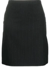 Alexander Mcqueen Pinstripe Back-ruffle Wool Skirt In Black Silver
