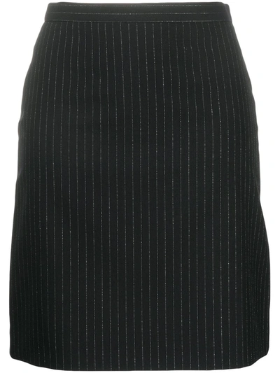 Alexander Mcqueen Pinstripe Back-ruffle Wool Skirt In Black