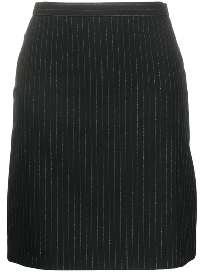 Alexander Mcqueen Pinstripe Back-ruffle Wool Skirt In Black Silver