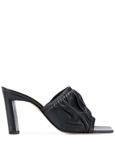 Wandler Ava Ruched Leather Slide Sandals In Black