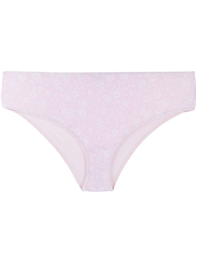 Ganni Floral-print High-rise Bikini Bottom In Pink