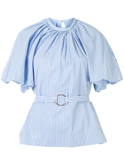 Eudon Choi Puff-sleeved Pinstriped Blouse In Blue