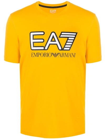 Ea7 Logo-print Cotton T-shirt In Yellow