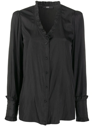 Steffen Schraut Ruffle-trimmed V-neck Blouse In Black