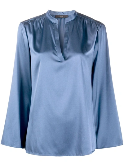 Steffen Schraut Band-collar Satin Blouse In Blue