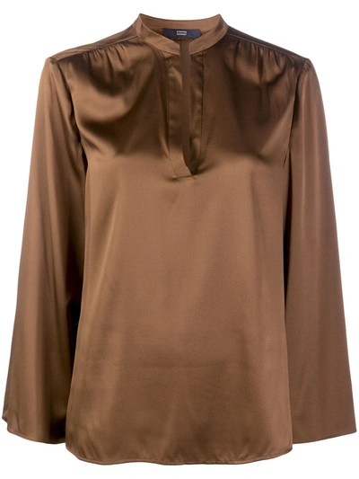 Steffen Schraut Band-collar Satin Blouse In Brown