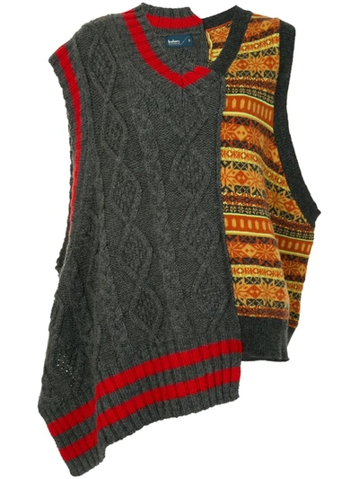 Kolor Patchwork Asymmetric Hem Knitted Waistcoat In Grey